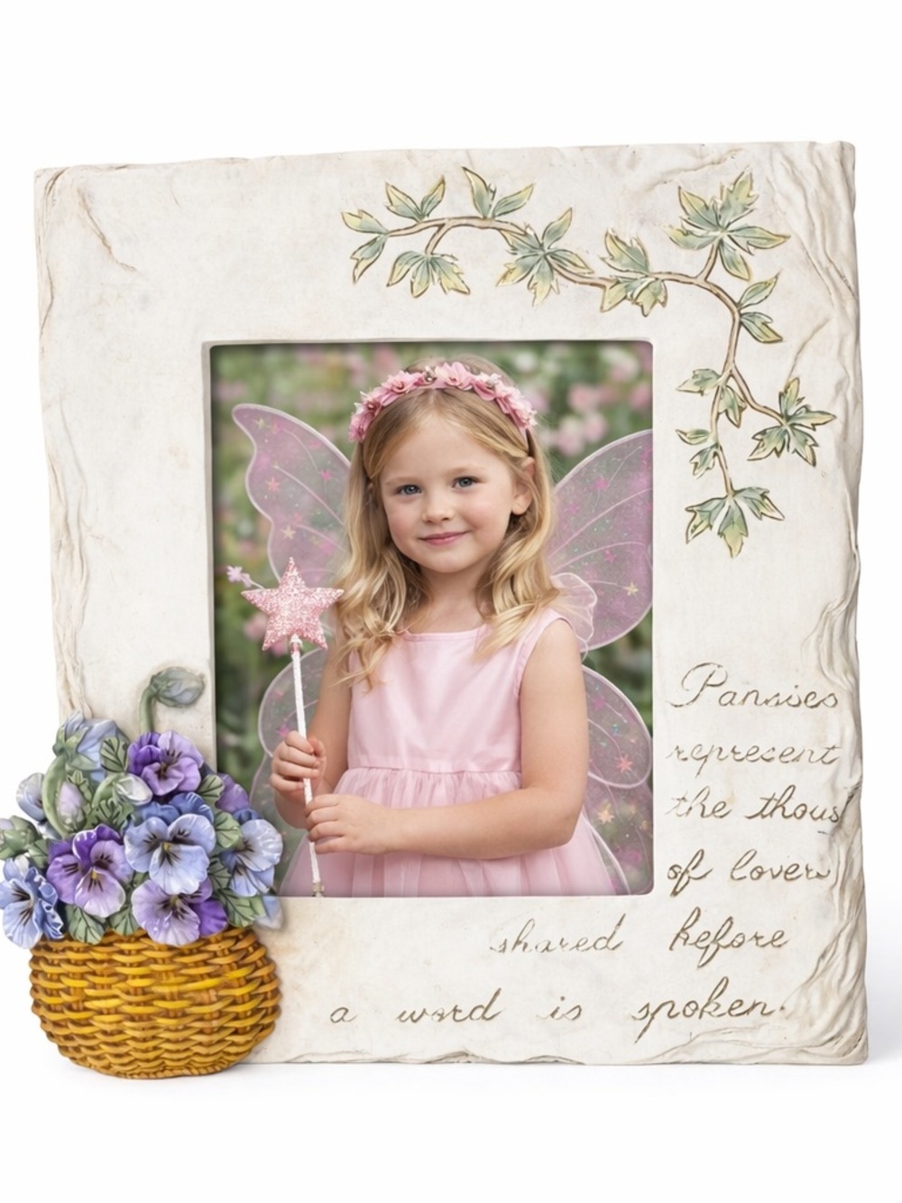 Floral Pansies Decorative Picture Frame - Cream - Picture 1 of 5